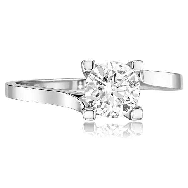 Fehér arany eljegyzési gyűrű ívelt sínnel