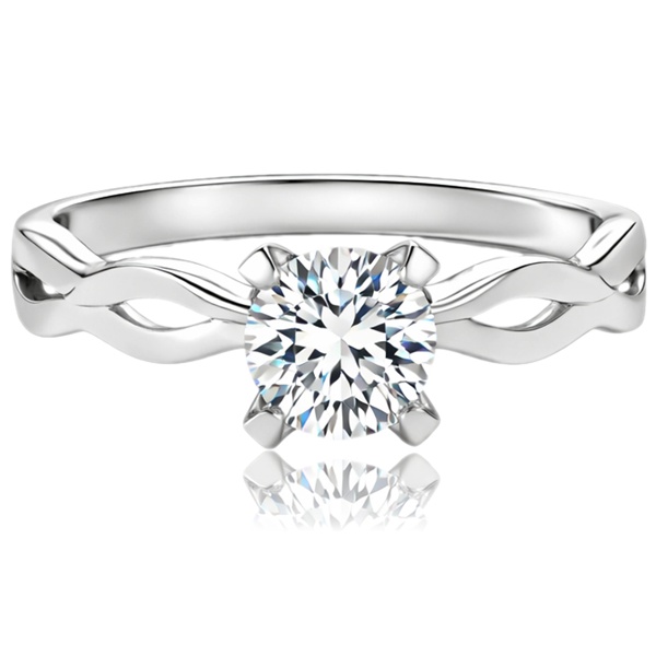 Fehér arany eljegyzési gyűrű központi cirkóniával és ívelt sínnel