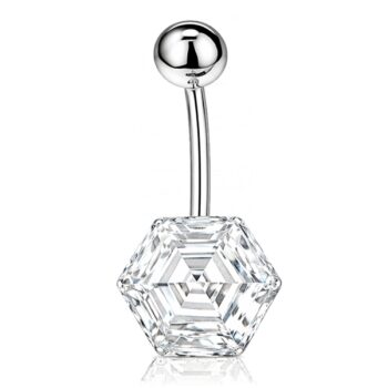 feher-arany-nagy-kove-koldok-piercing Fehér arany köldök piercing hatszögletű cirkóniával