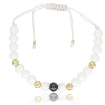 Órakísérő arany karkötő fehér ónix és hematit ásványokkal