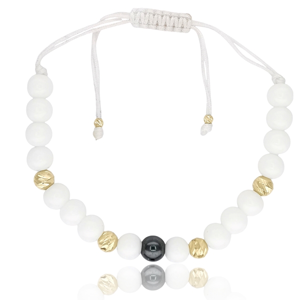 Órakísérő arany karkötő fehér ónix és hematit ásványokkal