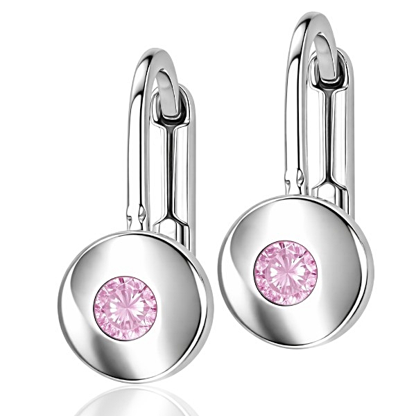 Fehér arany baba fülbevaló rózsaszín kővel