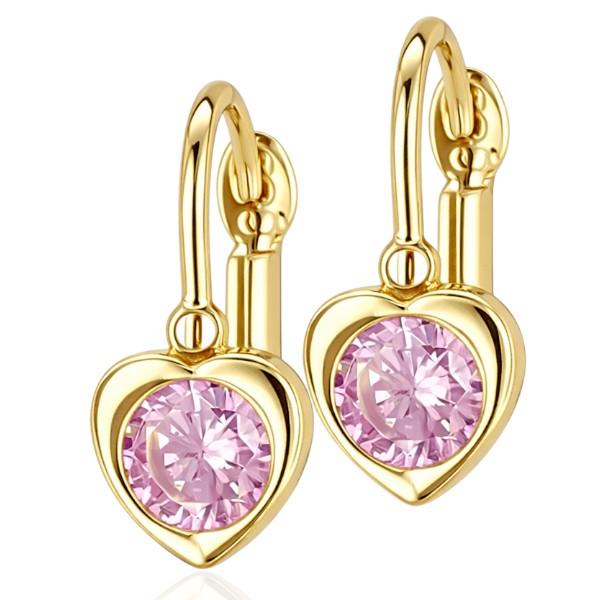 Arany baba fülbevaló rózsaszín kővel