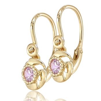 arany-baba-es-gyerek-fulbevalo-62 Sárga arany baba fülbevaló rózsaszín kővel