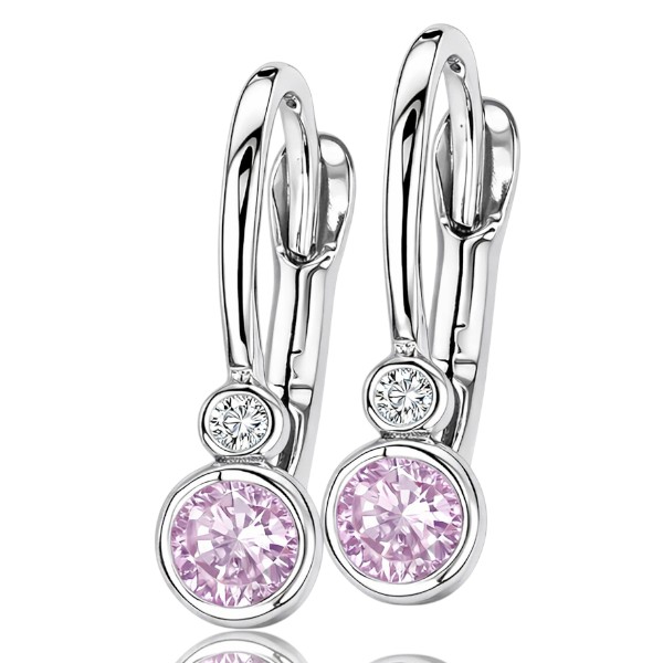 Fehér arany baba fülbevaló rózsaszín kővel