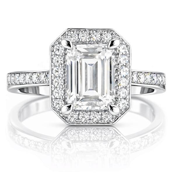 Fehér arany emerald halo eljegyzési gyűrű