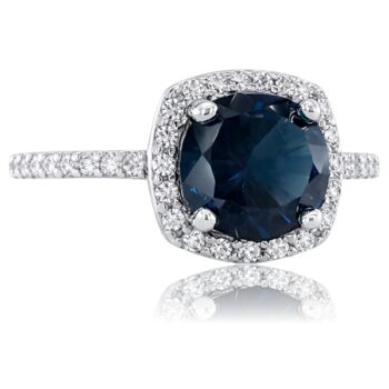 Fehér arany halo eljegyzési gyűrű kék cirkónia kővel