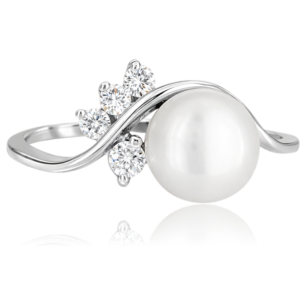 Fehér arany eljegyzési gyűrű gyönggyel