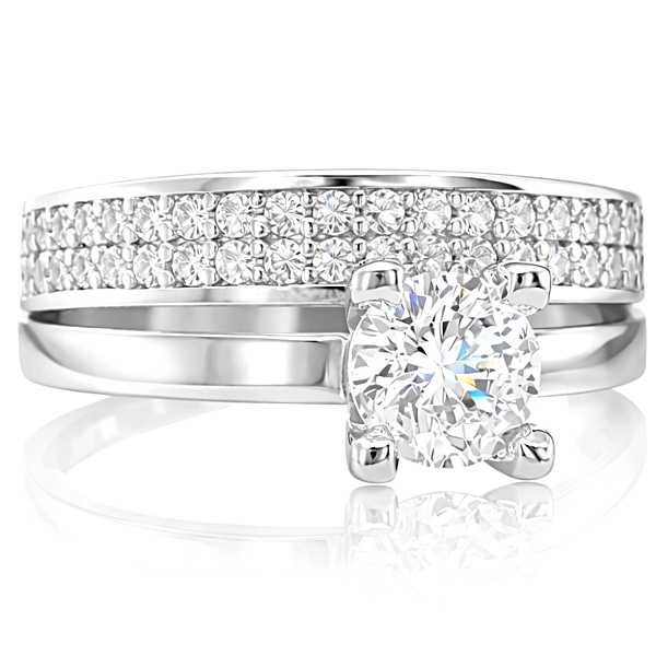 Fehér arany dupla sorköves eljegyzési gyűrű