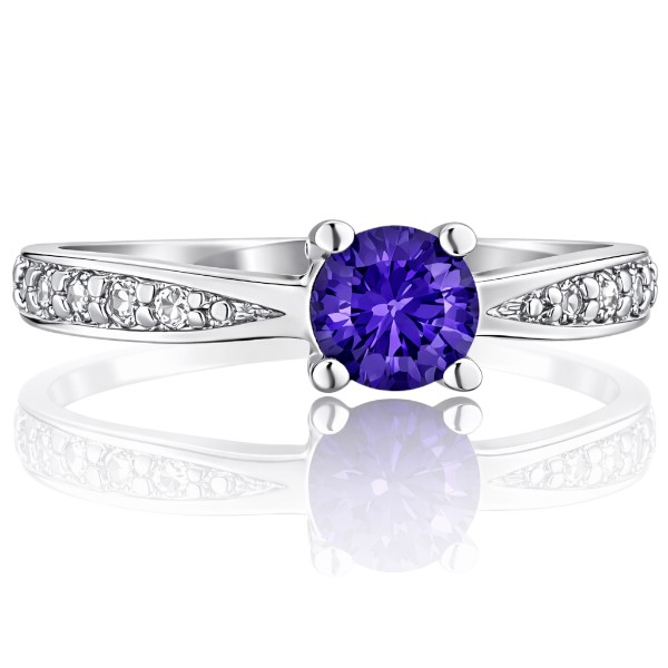 Fehér arany eljegyzési gyűrű lila cirkóniával