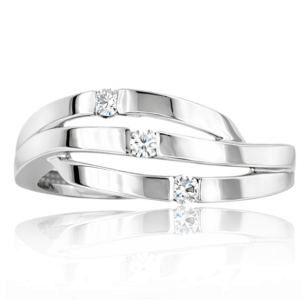 Fehér arany eljegyzési gyűrű ívelt vonalakkal