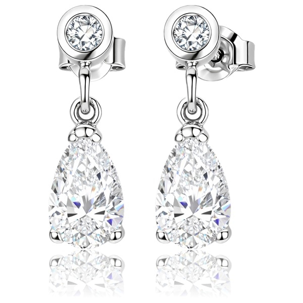 Fehér arany lógós fülbevaló csepp formájú cirkóniával