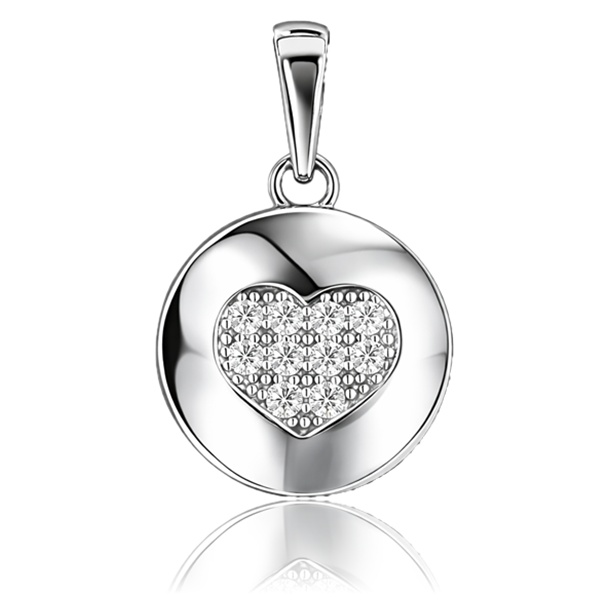 Fehér arany kerek szív medál cirkónia kövekkel
