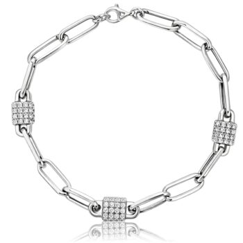 Fehér arany köves paperclip karkötő