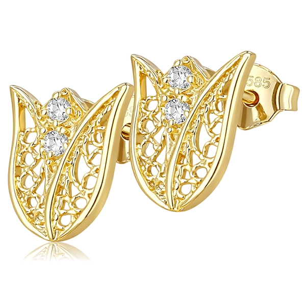 sarga-arany-bedugos-fulbevalo-17 Sárga arany cizellált tulipán fülbevaló