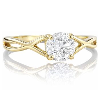 sarga-arany-eljegyzesi-gyuru-18 Sárga arany szoliter eljegyzési gyűrű fonott sínnel