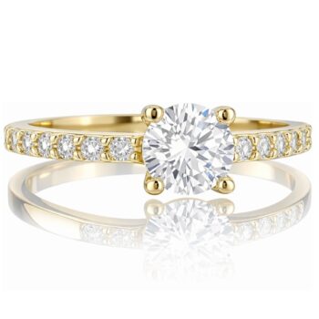 sarga-arany-eljegyzesi-gyuru-27 Sárga arany eljegyzési gyűrű kerek központi kővel és oldalkövekkel