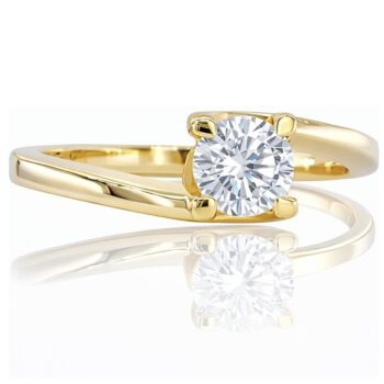 Sárga arany szoliter eljegyzési gyűrű ívelt sínnel