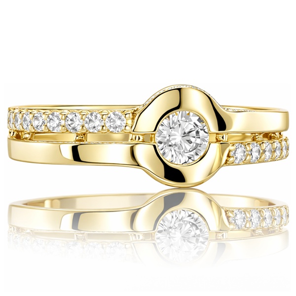 Sárga arany eljegyzési gyűrű kerek cirkóniával