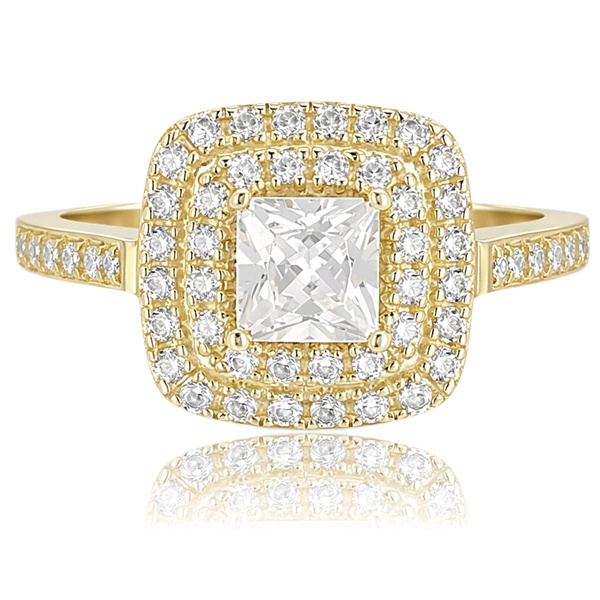 Sárga arany halo eljegyzési gyűrű princess cirkóniával