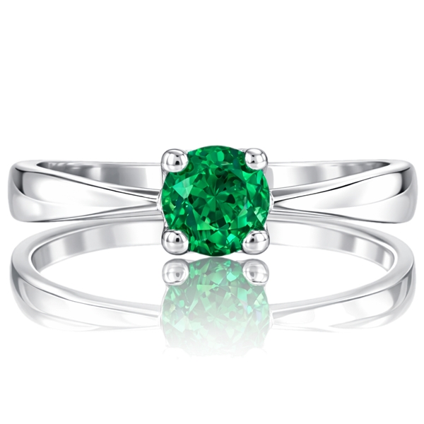 Fehér arany eljegyzési gyűrű zöld kővel