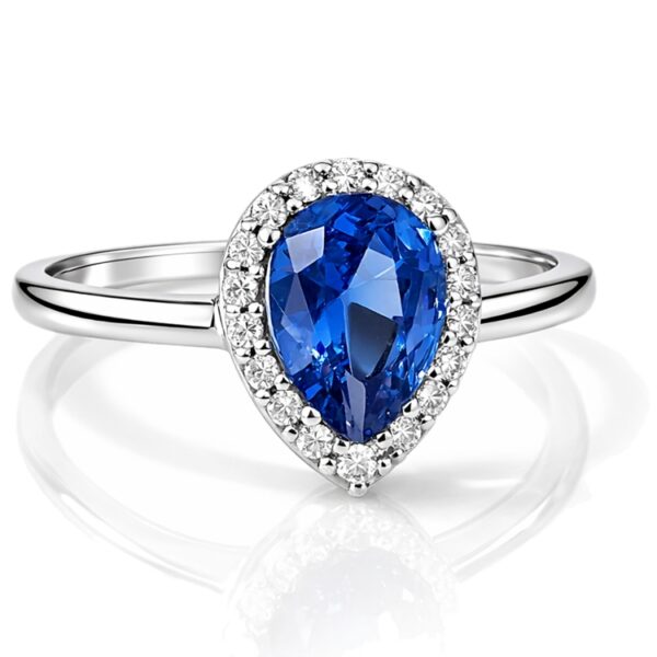 Fehér arany kék köves eljegyzési gyűrű