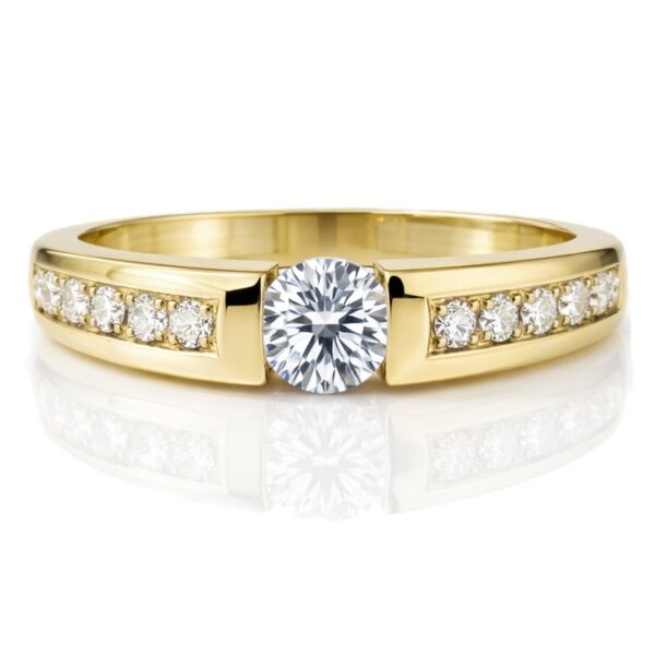 Sárga arany szoliter gyűrű oldalkövekkel