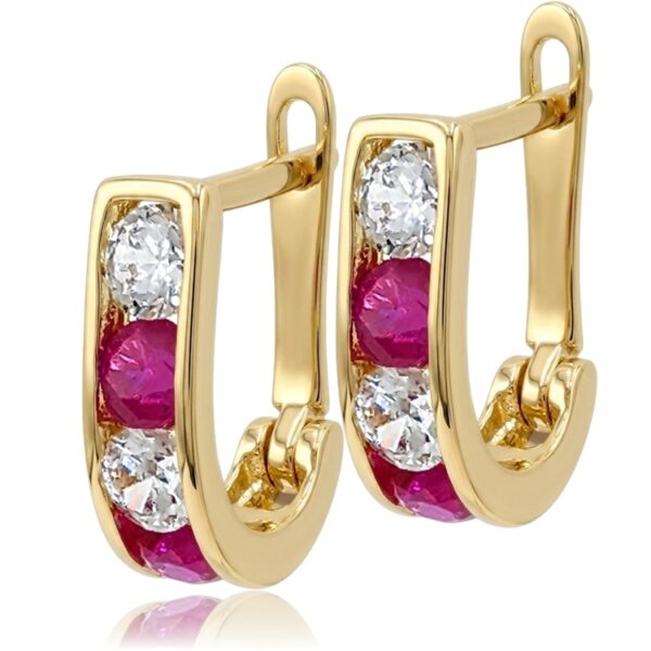 Arany baba fülbevaló piros és fehér kövekkel